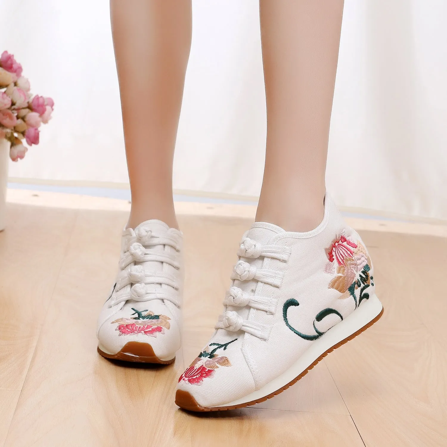 Women's Buckle Female Cloth Ethnic Style Canvas Shoes