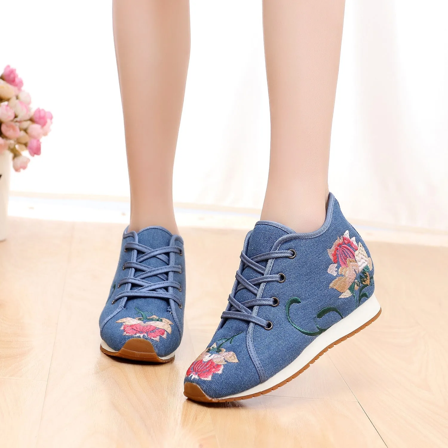 Women's Buckle Female Cloth Ethnic Style Canvas Shoes