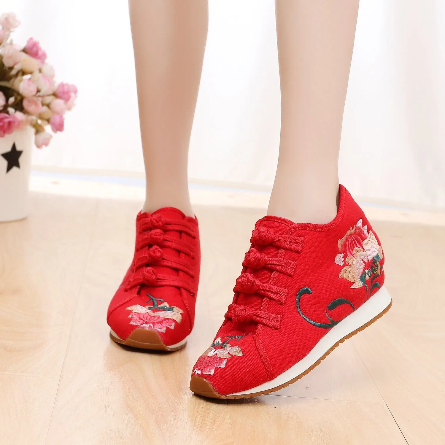 Women's Buckle Female Cloth Ethnic Style Canvas Shoes