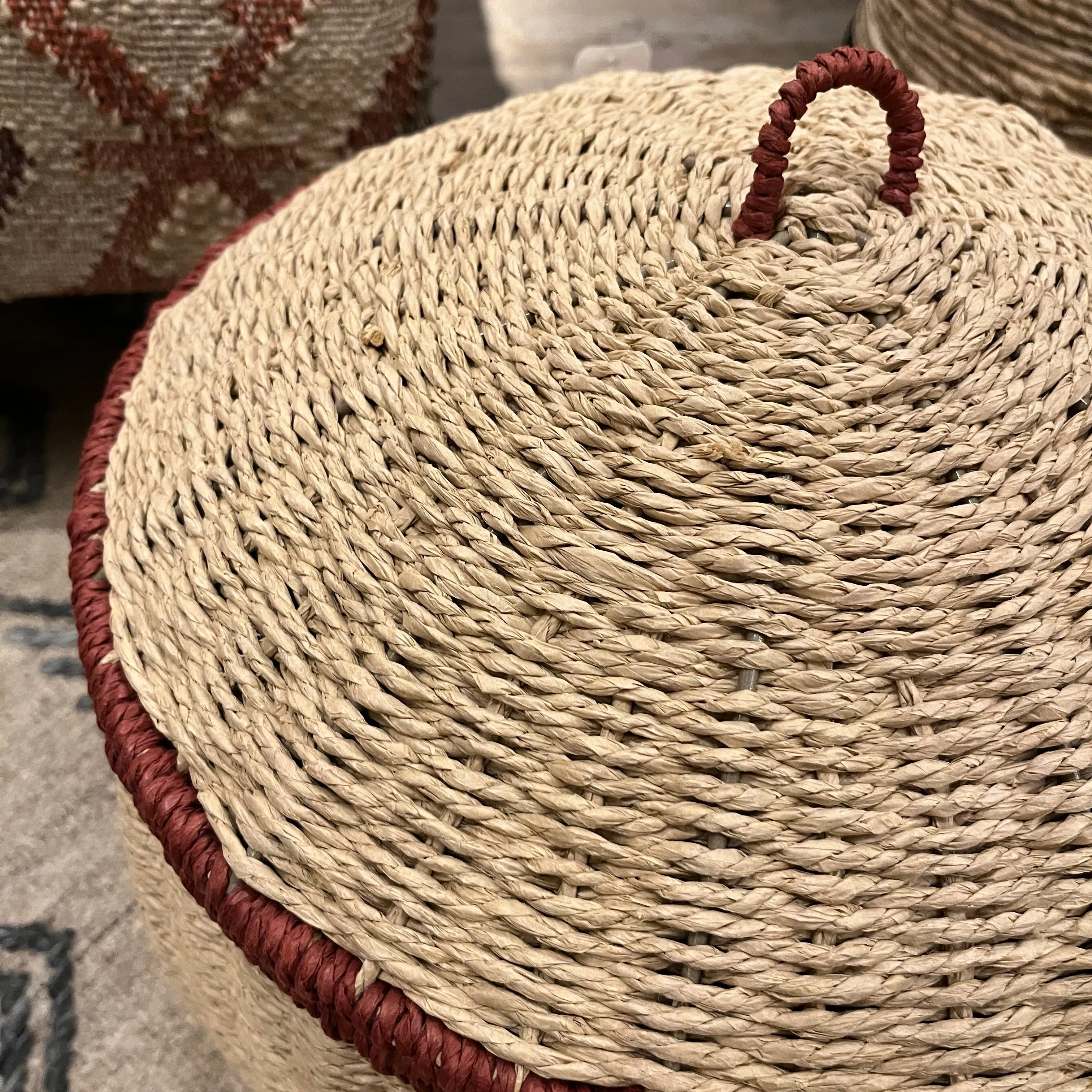 Woven Paper Rope Lidded Basket