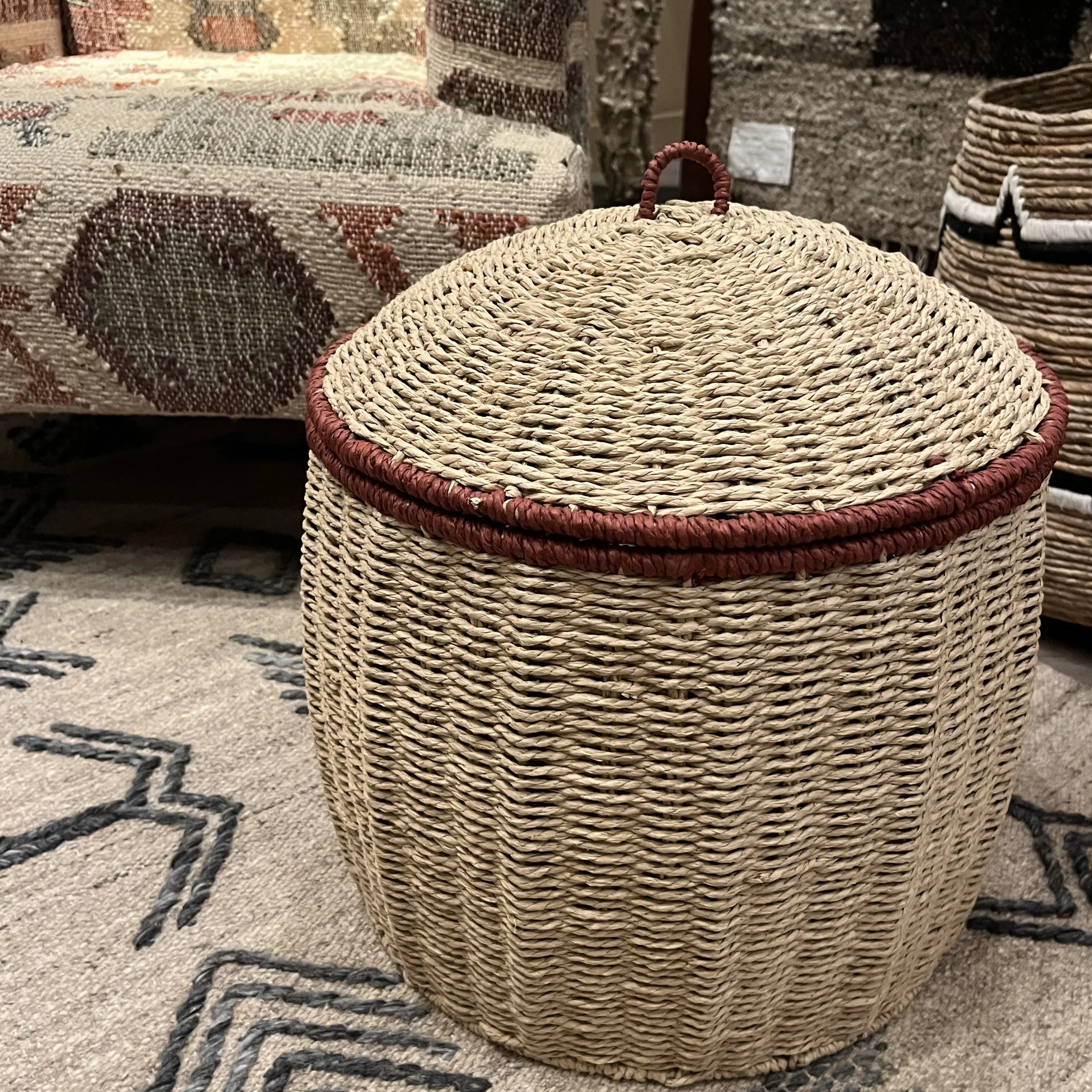 Woven Paper Rope Lidded Basket