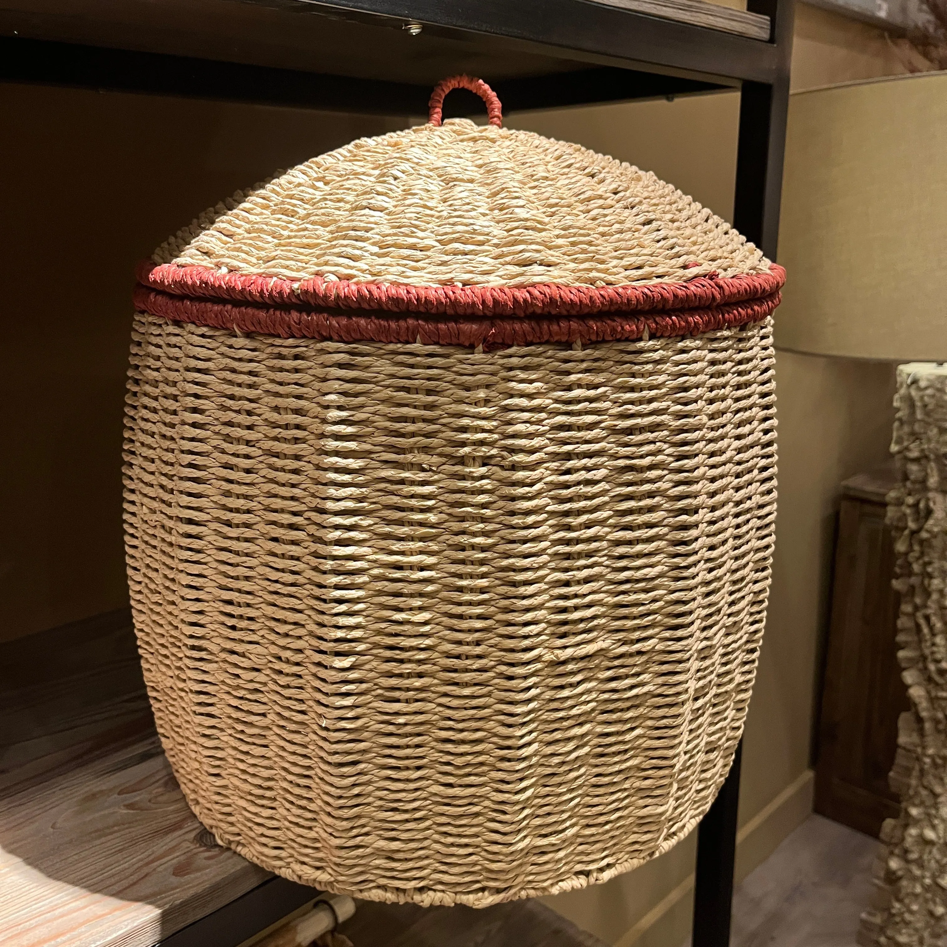 Woven Paper Rope Lidded Basket